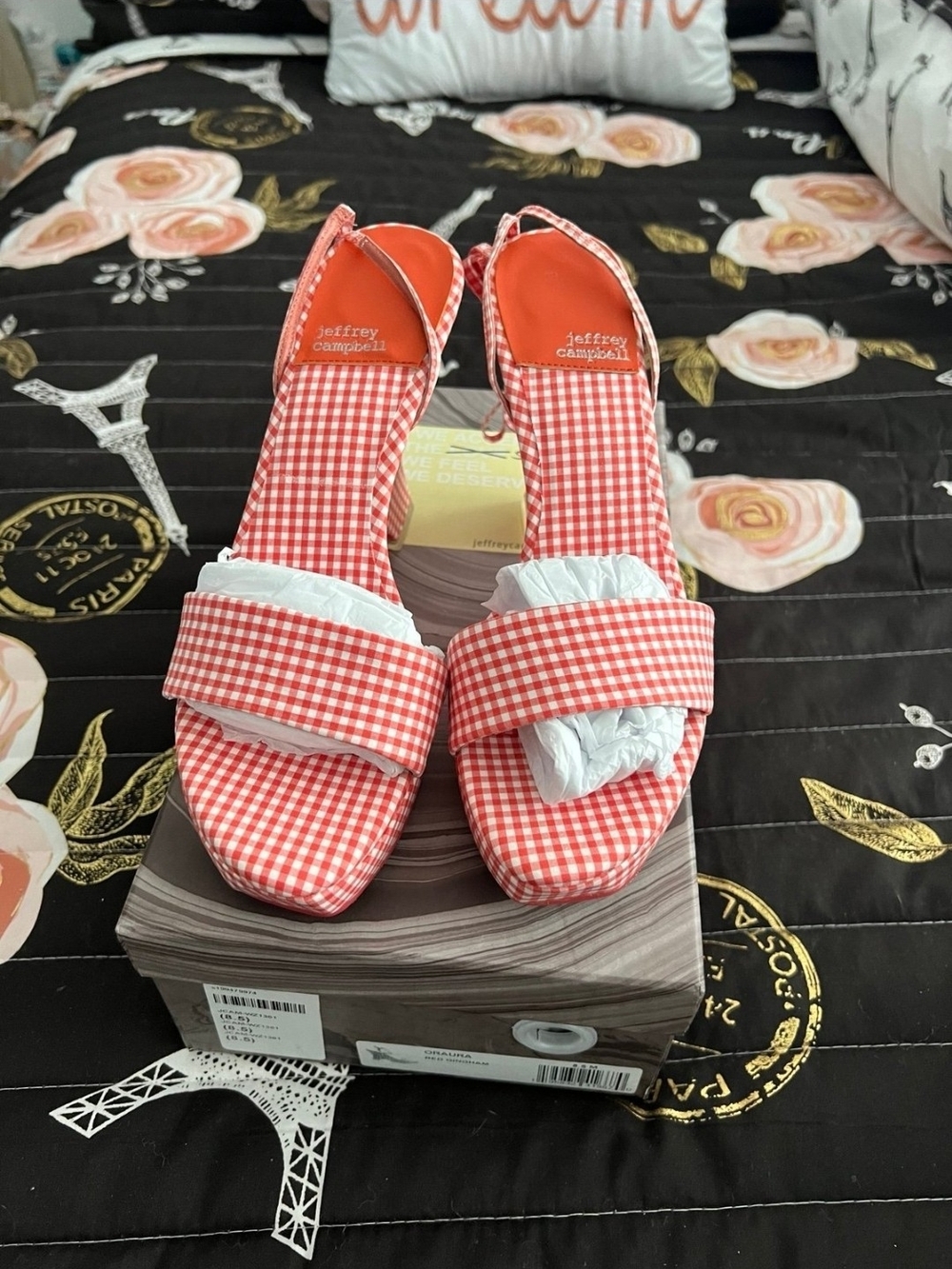 Jeffrey Campell Orange Gingham Wedge Slingback Heels - Picture 2 of 4